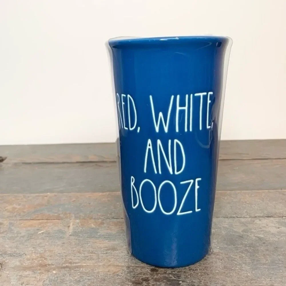 New In Box Rae Dunn Red, White, & Booze Travel Mug Rae Dunn Artisan Collection - Picture 2 of 7